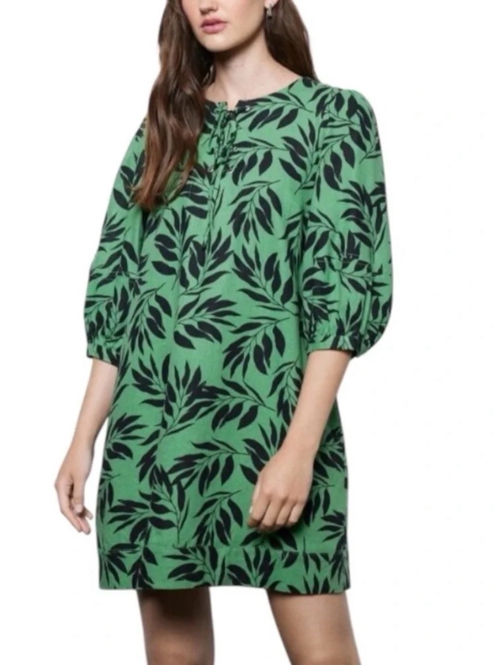 Who What Wear Green and Black Leaf Print Dress - line blend - size L